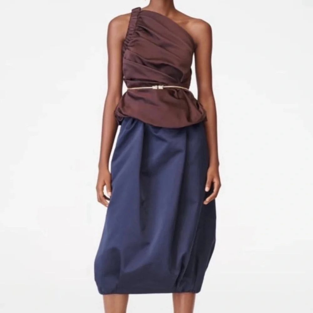 Zara collection taffeta voluminous midi blue skirt limited edition sz.S - Picture 4 of 10